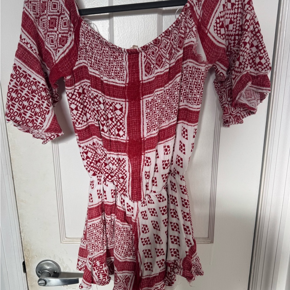 Spell Red and White Ruffled Blouse